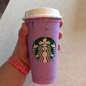Starbucks purple paint splattered reusable plastic cup. 16 ounces